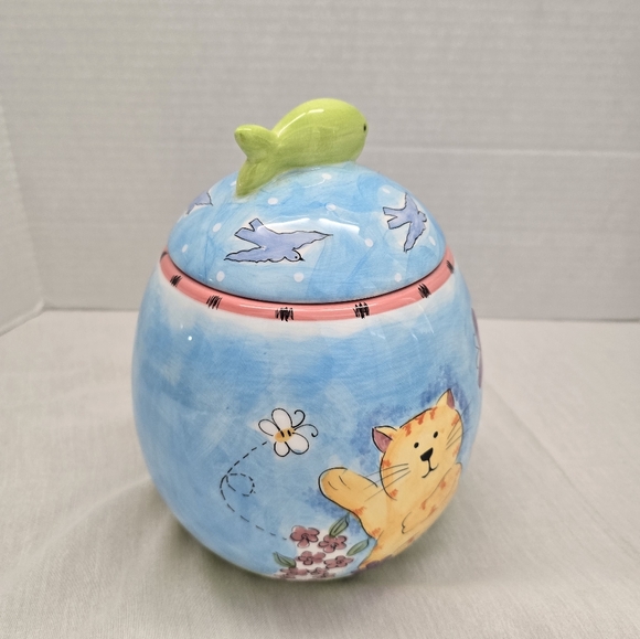 Hausenware Cat Kitten Butterfly Fish Birds Floral Ceramic Cookie Jar Vintage - Picture 5 of 16